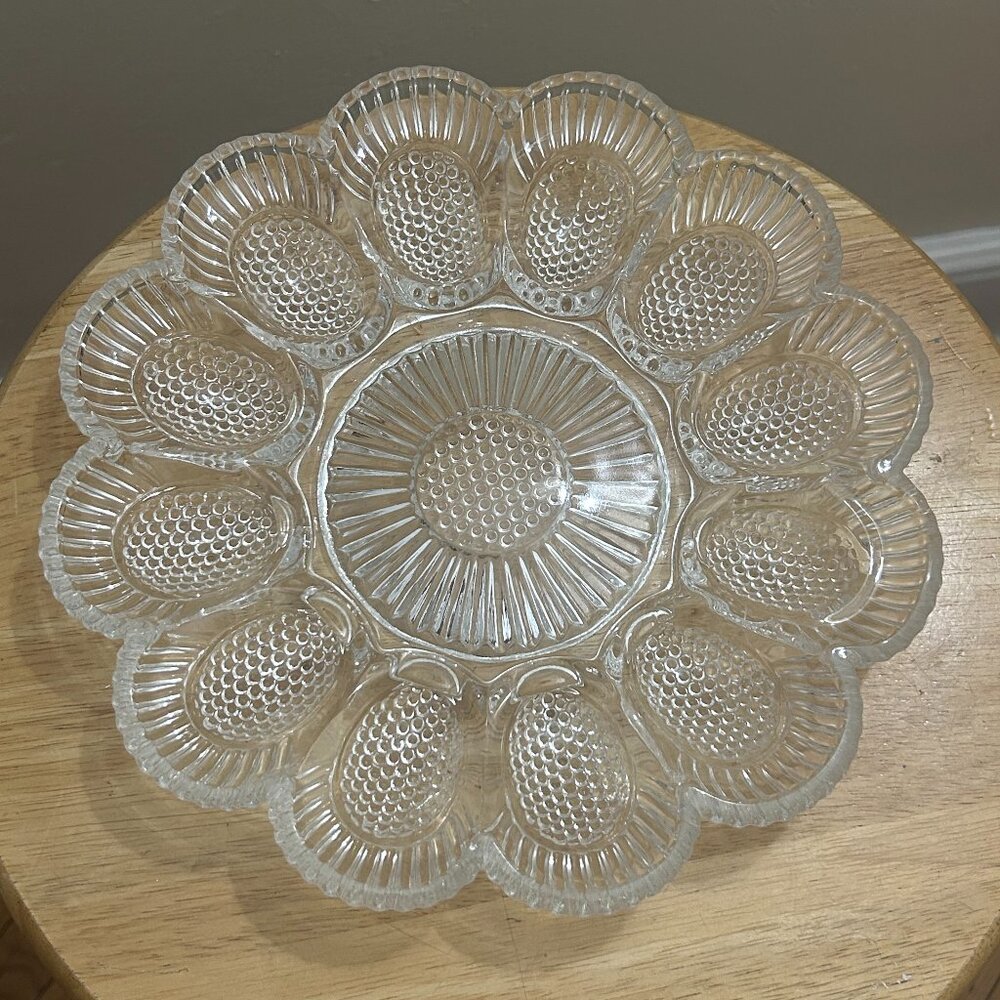 vintage Indiana Glass Hobnail Deviled Egg Plate